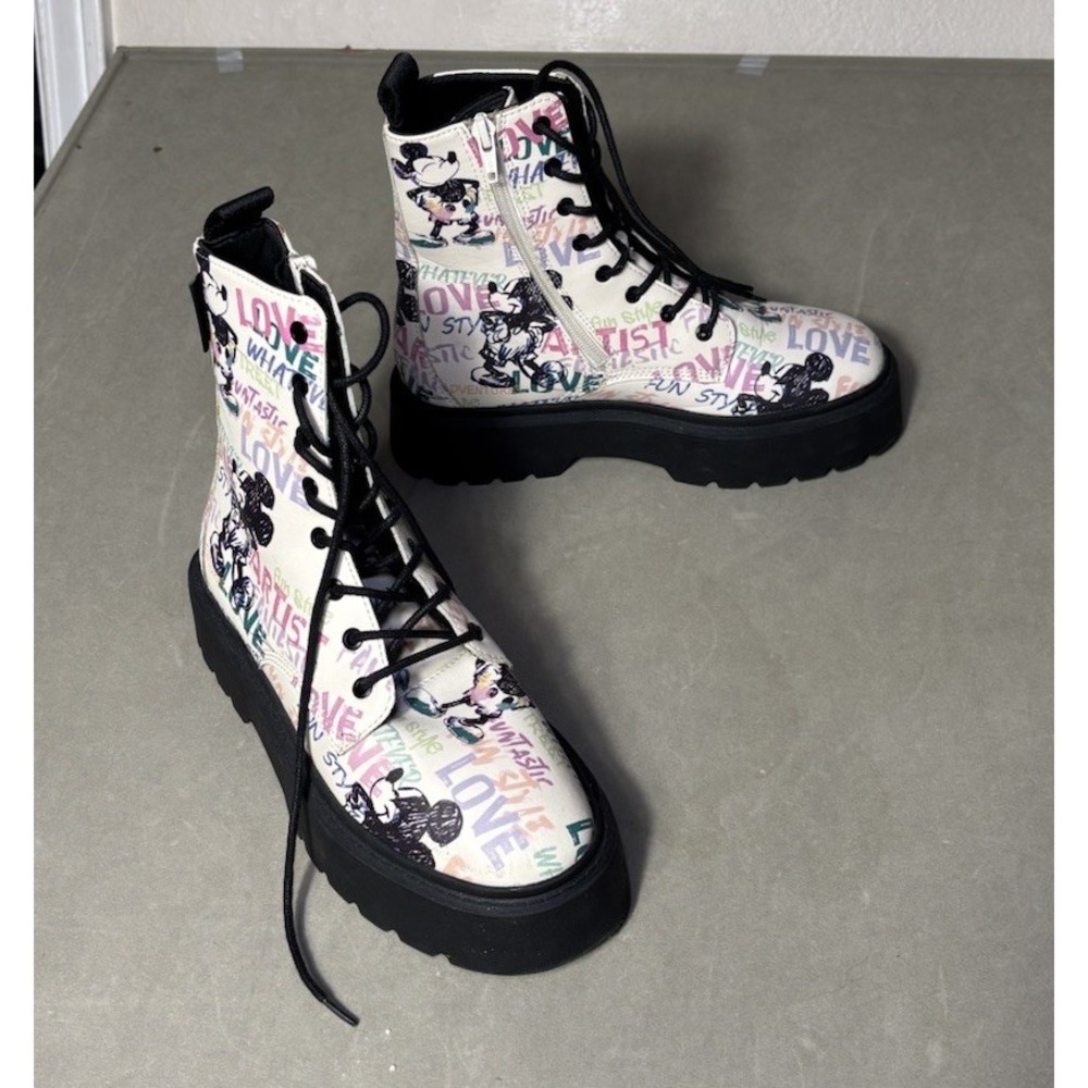 Zara Disney Mickey Mouse 100th Anniversary Combat Boots Women's Size 6.5 EUR 37